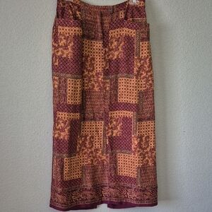 Elegant Patchwork Maxi Skirt in Burgundy and Gold